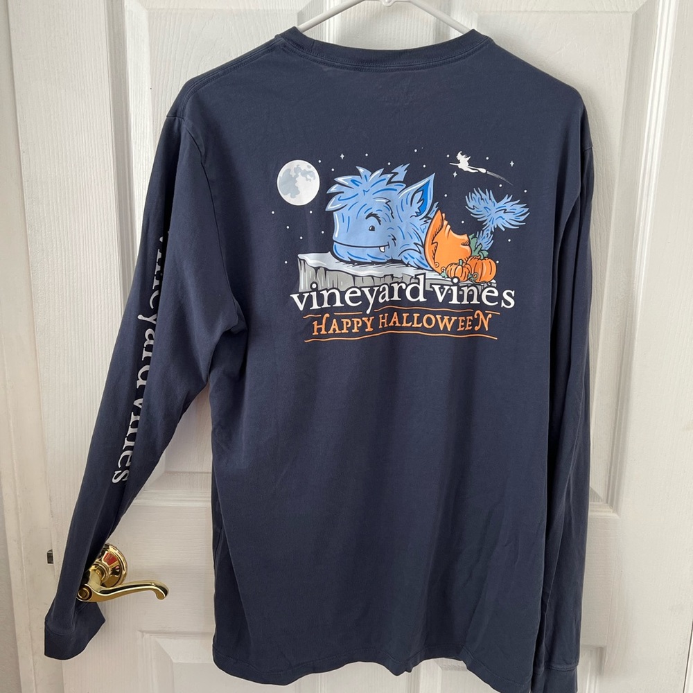 VINEYARD VINES Halloween Werewhale Long Sleeve Pocket Tee Blue Size S